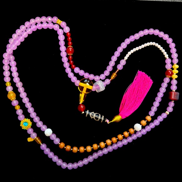 Long Chalcedony & Carnelian Necklace with Tassel - Picture 1 of 9